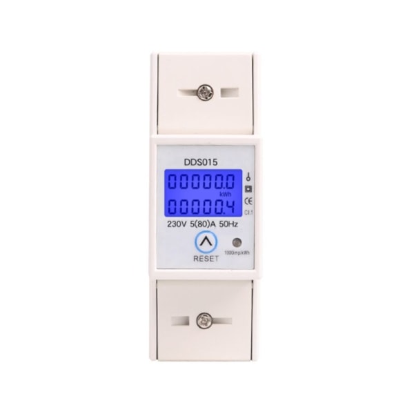 Digital energimåler LCD-bakgrunnsbelyst display 5-80A 230V 50Hz enfaset wattmeter skinnemontering for måling av elektrisk energi