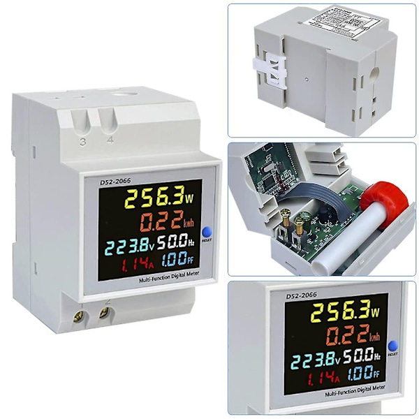 Digital energimåler, ac 40-300v 100a voltmeter ammeter, multifunksjonell Res