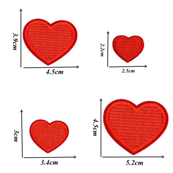 20 kpl punaisia sydämen muotoisia silitysmerkkejä kirjailtuja motiiveja
