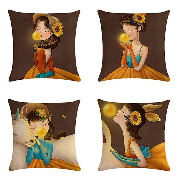 4 kpl tyynynpäällinen 45X45cm söpö tyttö kuvio pehmeä koristeellinen