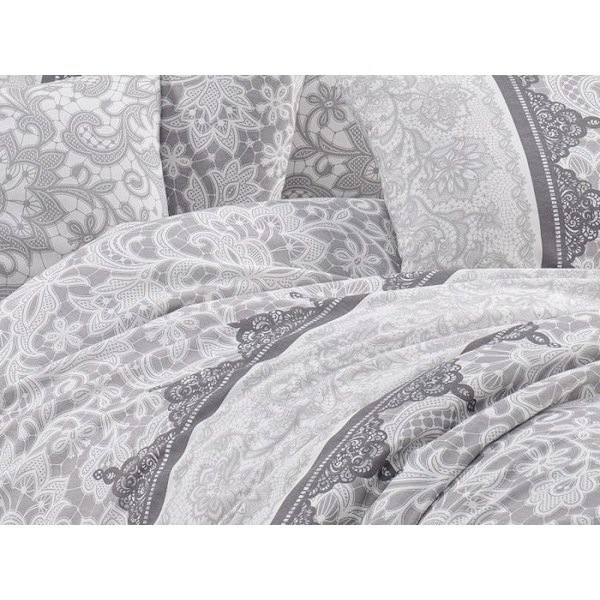 Sängkläder - LANTIS - 220x240cm - 80% Bomull - 20% Polyester - Gråtryck Grå