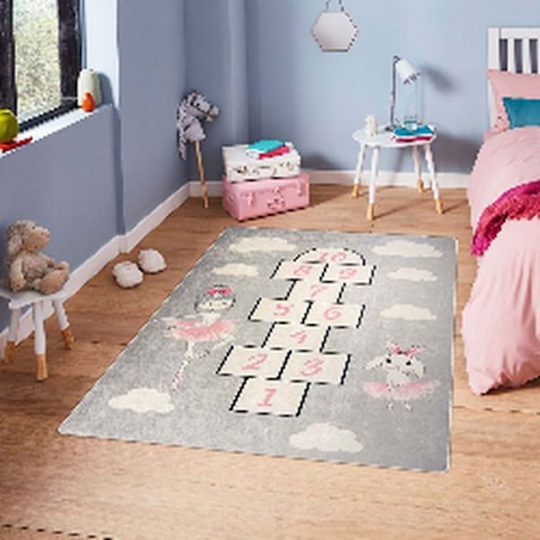 Tæppe til børneværelse - MARELLE - PRINSESSE - Skridsikkert - Maskinvaskbart - 80x150 cm Grå