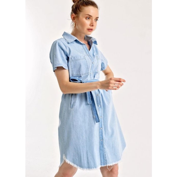 MT Tøj - Denim Råber med Talje Bælte - Lyseblå 36 Blå 36