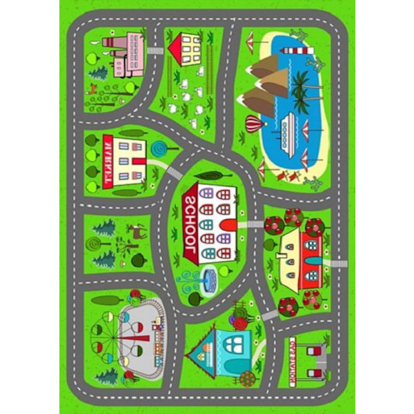 CAR CIRCUIT Tæppe, landsbymodel, vaskbart og skridsikkert mål - 100x160 Grøn