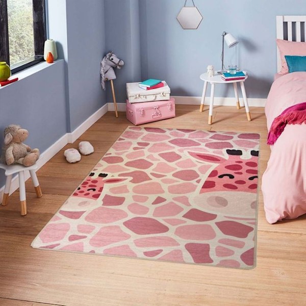 Barnmatta - GIRAFF - 120x160 - Halkskydd - Maskintvättbar - 100% Polyester Rosa