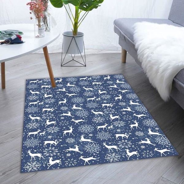 Tæppe - Festpynt - Jul - Blå - 50x80 cm - Skridsikker - Maskinvaskbar Blå