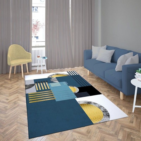 Tæppe - JODHPUR - Blå - 160x230 - Tykkelse 6mm - Baggrund latex - Polyester Blå