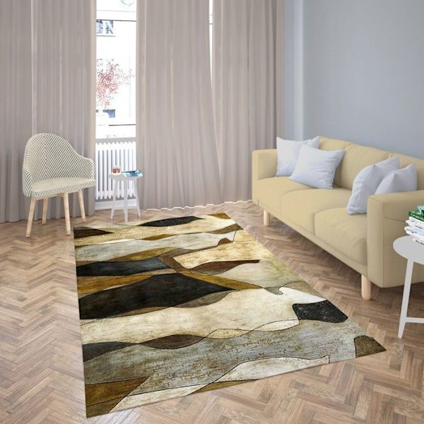Tapis - MODELL - Guld - 80x150 cm - 6mm tjocklek - 100% Polyester - Beige