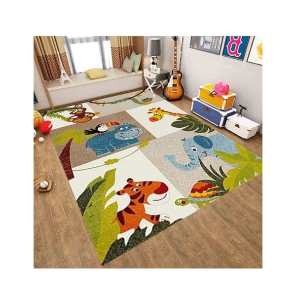 Børnetæppe - DOT - JUNGLE - 120x160 cm - Tykkelse 6mm - Antiskrid - Maskinvaskbart Flerfärgad