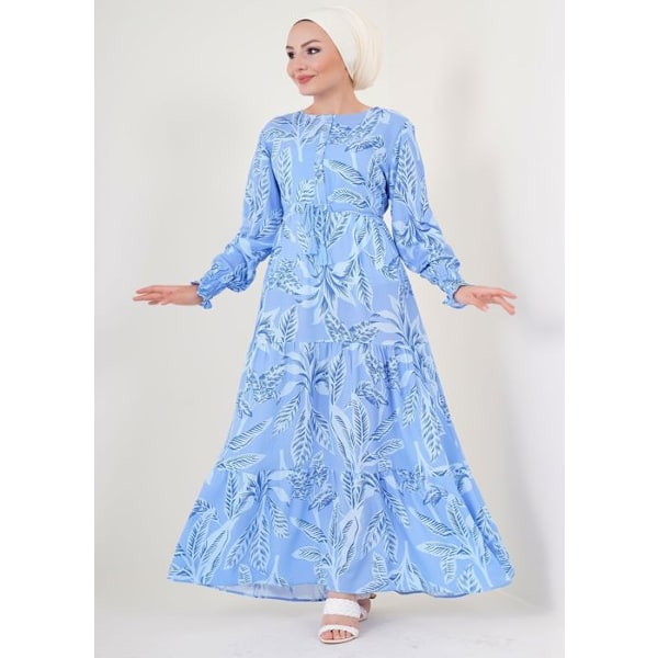 Kuviollinen hijab-mekko - sininen, koko: 44 Blå 42