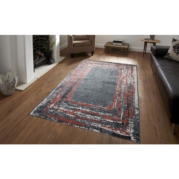 Tæppe - RING - Sort/Rød - 80x150 cm - Antiskrid - Maskinvaskbart - Polyester Svart röd