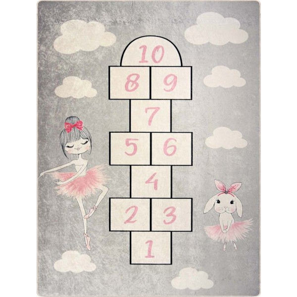 Tæppe til børneværelse - MARELLE - PRINSESSE - Skridsikkert - Maskinvaskbart - 80x150 cm Grå