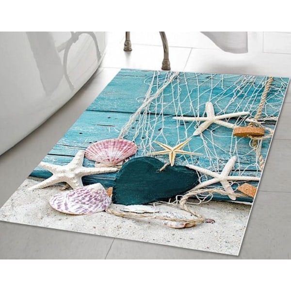 Badmatta - FILET - 50x80 cm - Blå - Maskintvättbar - Antiglidande Blå