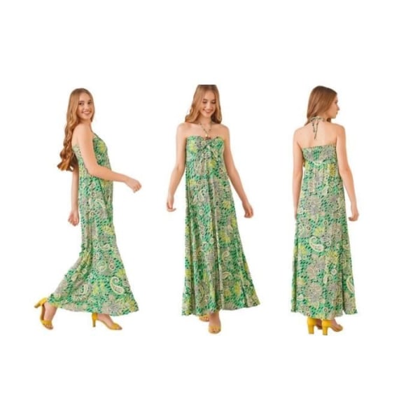 Strapklänning med mönster - Limegrön, storlek: 36