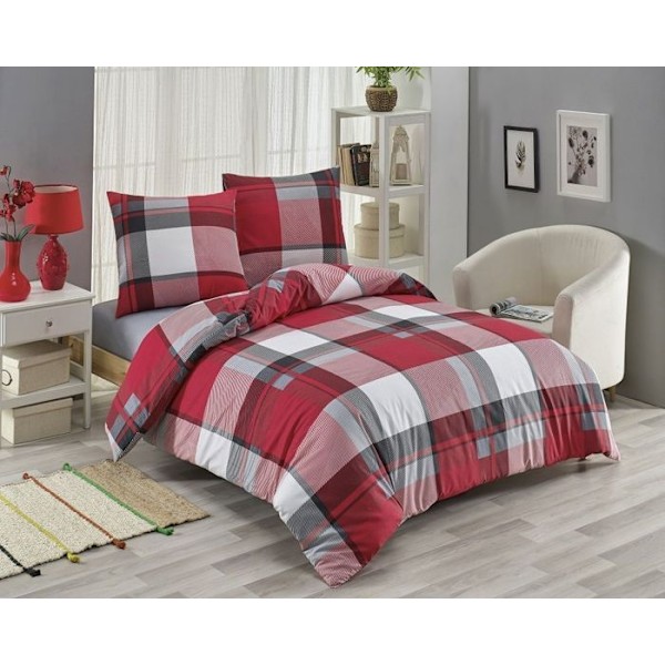 Sängkläder - RIVER - 220x240 cm - 80% Bomull - 20% Polyester - Rödtryck Röd