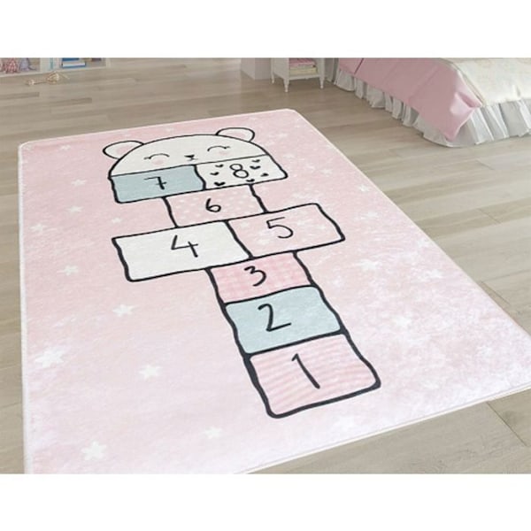 Barnmatta - Hoppa - 80x150 cm - Polyester - Antislip - Maskintvättbar Rosa