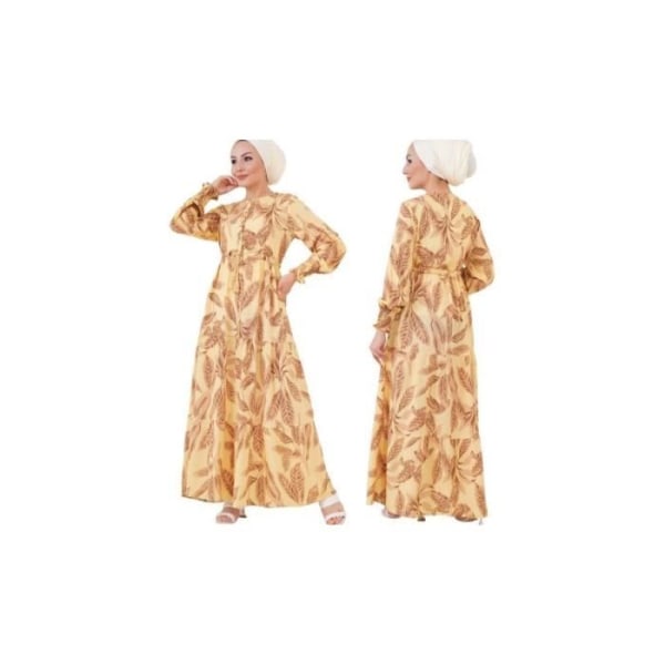 Mönstrad hijabklänning - gul, storlek: 40