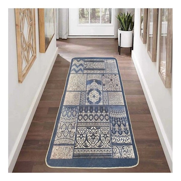 Matto - CORDOUE - Sininen - 80x150 cm - Liukumaton - Konepesunkestävä - Etninen Blå