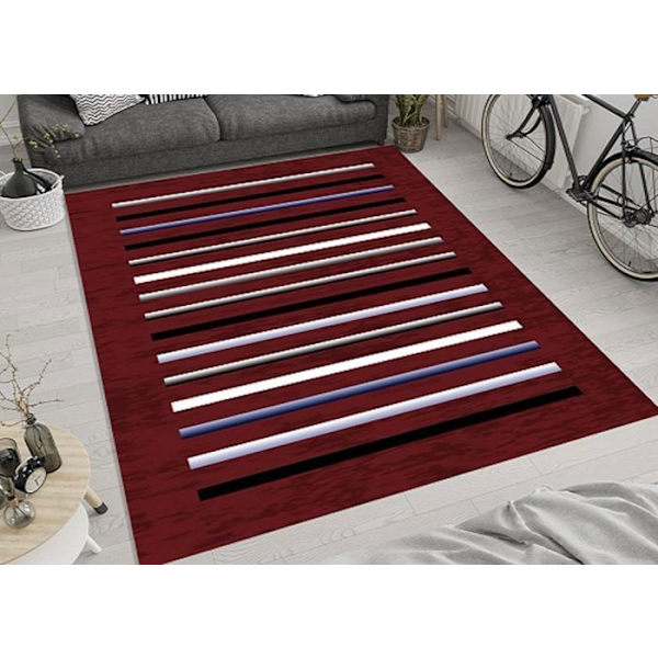 Teppe - MANI TEXTILE - Bordeaux-striper - 200x290 cm - Antiskli - Maskinvaskbar Bordeaux
