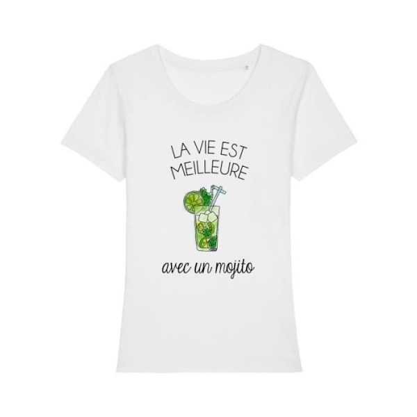 T-shirt - Enkr - LIVET ÄR BÄTTRE MED EN MOJITO - 100% ekologisk bomull - Tryckt i Frankrike - Bekväm Vit jag