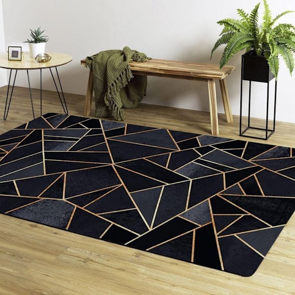 Matta - Modern - Svart / Guldgul - 50x80cm - Halkfri - Kan tvättas i maskin gyllene svart