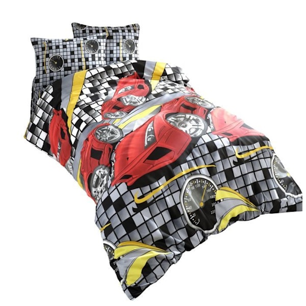 Sängkläder - SPEED - Röd - Duvetöverdrag 140x200cm - Kudde 65x65cm - 80% Bomull Röd