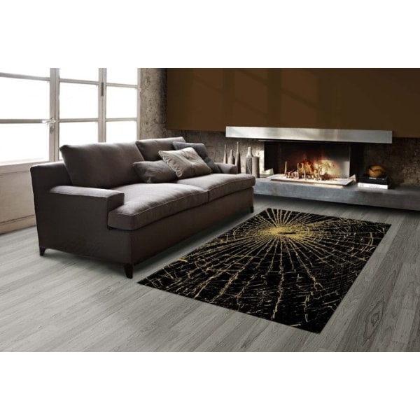 Tæppe - ECLAT - Guld Sort - 80x150 cm - Polyester - Vaskbar - 6 mm tykkelse Svart