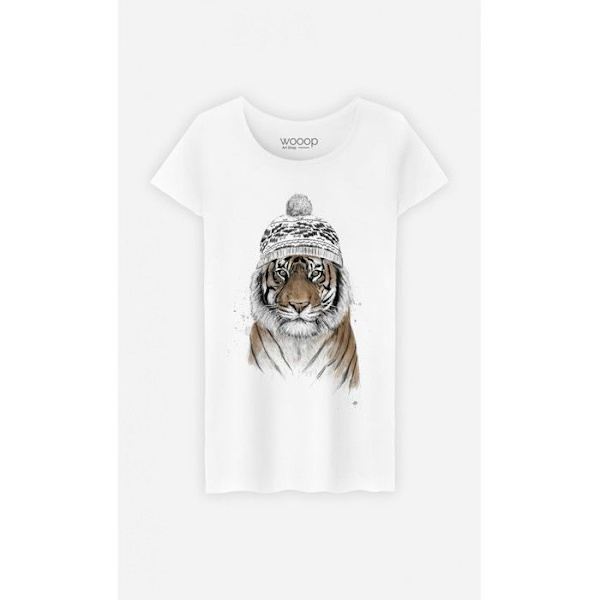 Wooop - T-SHIRT KVINNA SIBIRISK TIGER S Vit S