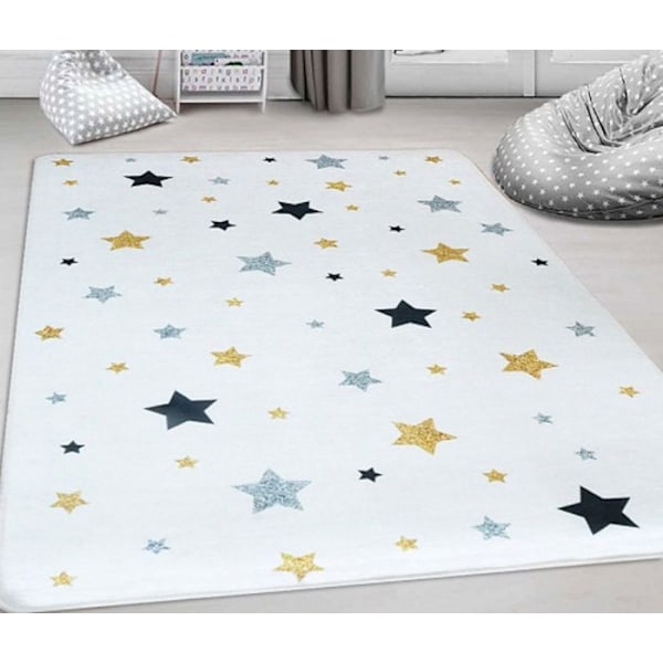 Børneteppe - Tricolor - 120x160 cm - Antiskid - Vaskbar i maskine - Polyester Ecru