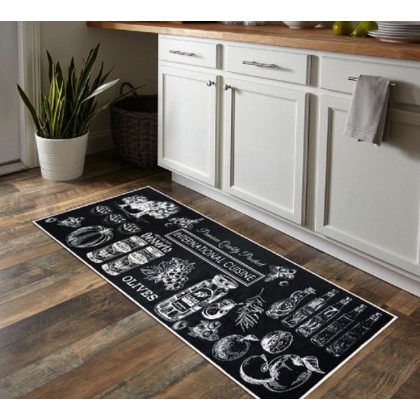 Køkkenteppet - International - Sort - 90x130 cm - Skridsikkert - Maskinvaskbart Svart