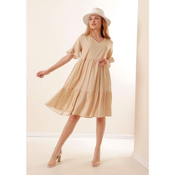 Polka Dot V-Neck Dress - Beige - Storlek 36 - Dam - Vuxen Beige 38