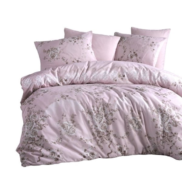 Sängkläder - FLOWER - Ros - 220x240 cm - 80% Bomull - 2 Örngott Rosa