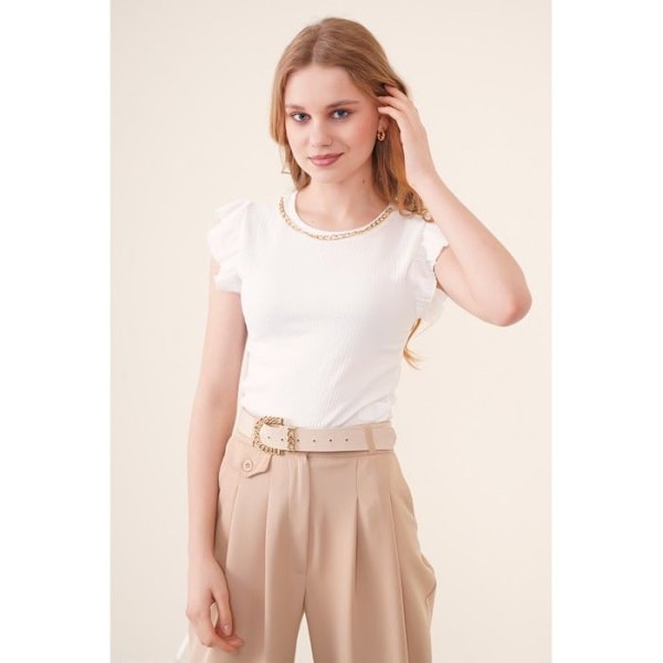 Chemisier Tricot - MT Tøj - Hvid - Flæseærmer - 97% Polyester - Størrelse 40 Vit 40