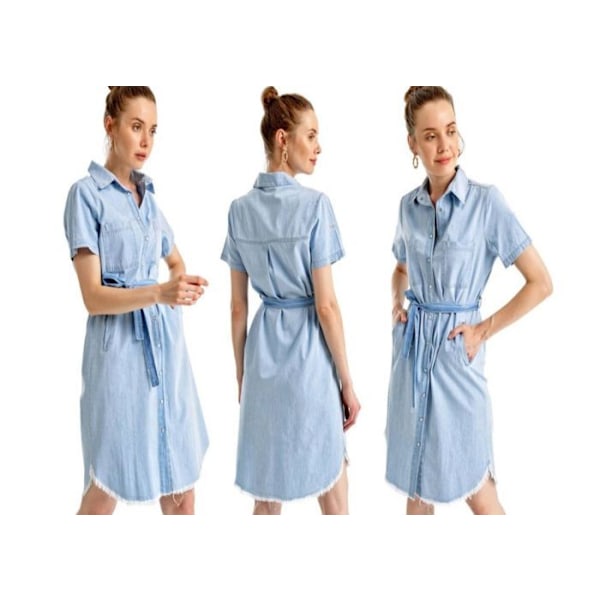 MT Tøj - Denim Råber med Talje Bælte - Lyseblå 36 Blå 36