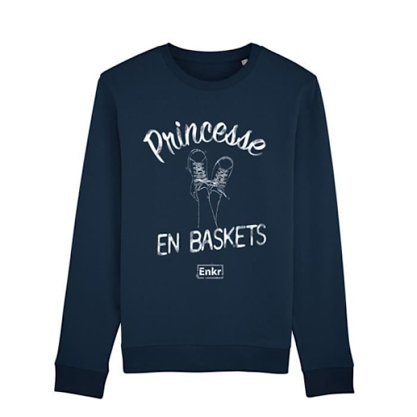 Hættetrøje - Enkr - PRINSESSE I SNEAKERS - 85% Bomuld - Kængurulommer - Behagelig marinblå jag