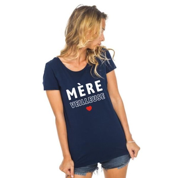 T-shirt - Vi är familj - MOTHER (NATTLJUS) 2 - 100% ekologisk bomull - Tryckt i Frankrike - Bekväm marinblå S