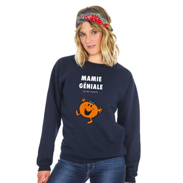 Sweat - Monsieur Madame - MAMIE GÉNIALE - 100% bomull - Långa ärmar - Rund hals marinblå jag