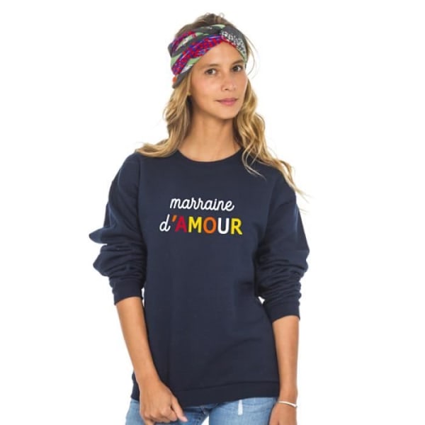 Sweat MARRAINE D'AMOUR COLORÉE WAF NAVY - 100 % puuvillaa laadukasta. Painettu paita Ranskassa. marinblå jag
