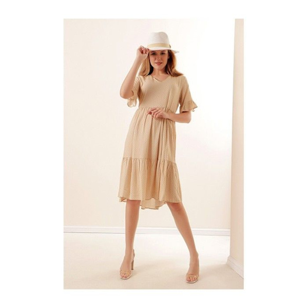MT-vaatteet - V-pääntie, joissa on beige pilkku 44 Beige 44
