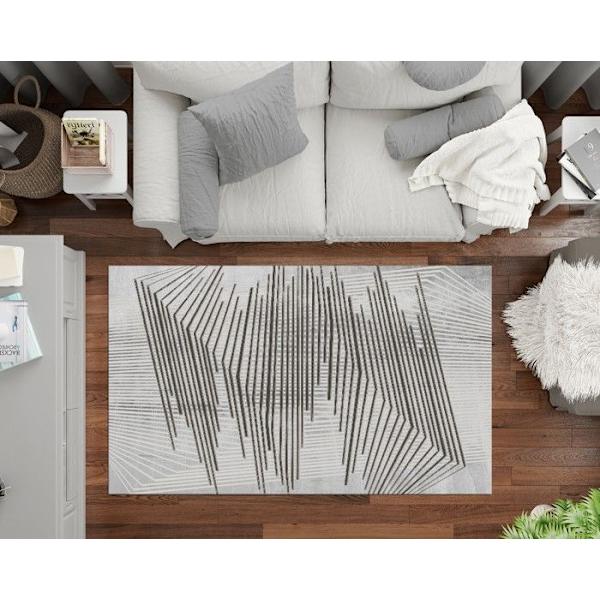 Matta - NOUR - Grå - 120x180 cm - Antislipp - Maskintvättbar - Geometrisk