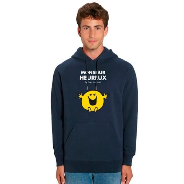 Sweatshirt med huva MONSIEUR HEUREUX NAVY - Sweatshirt i 100% kvalitet bomull. Tryckt tröja i Frankrike. marinblå S