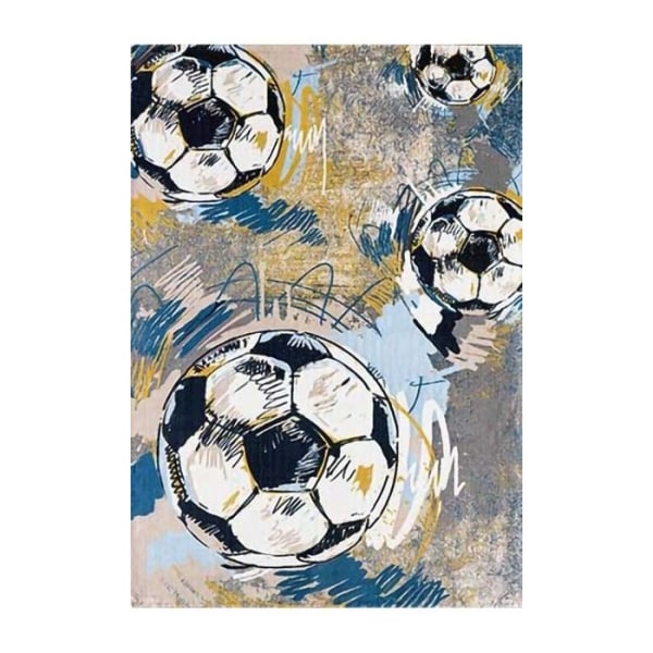 Tæppe - Fodbold - 80x150 - 100% Polyester - Skridsikkert - Grafiske mønstre Grå