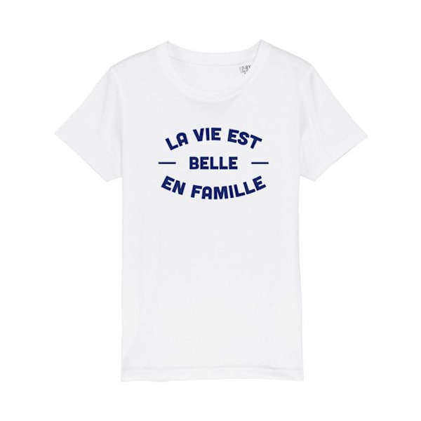 T-shirt Flickor Livet är vackert i familjen 2-sidig Vit Ekologisk Bomull - Ma Petite Tribu Vit 2 år
