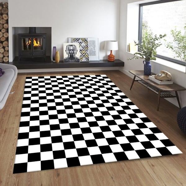 Teppe - KOLLEKSJON DOT - DAMIER - 80x150 cm - Polyester - 6mm tykkelse - Svart Svart