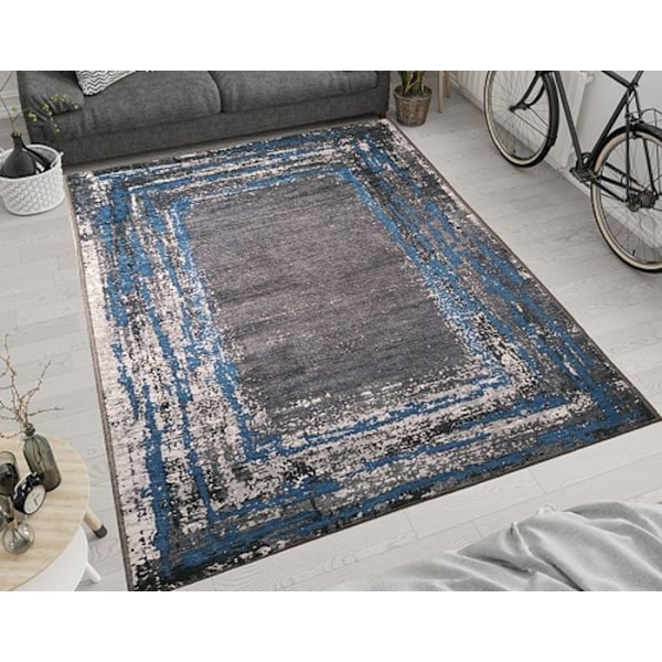 Matta - MANI TEXTILE - RING - Svart/Blå - 160x230 - Rektangulär - Syntetisk Svart blå