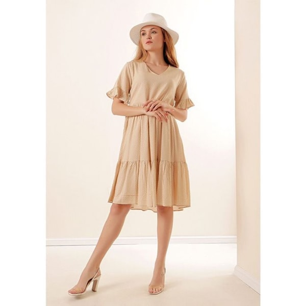 Polka Dot V-Neck Dress - Beige - Storlek 36 - Dam - Vuxen Beige 38