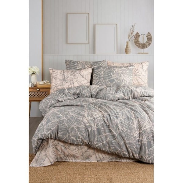 Sengesæt - BOTANIK - 240 x 220 cm - Grå - Botanisk mønster - 80% bomuld, 20% polyester Grå