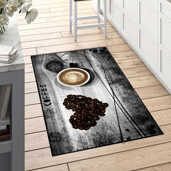 Köksmatta 90x130 cm Polyester Kaffe Grå Kaffe