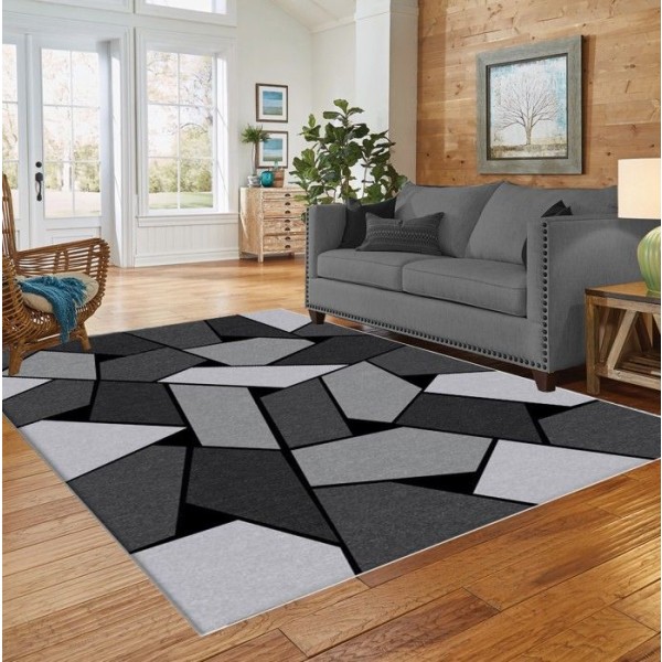 Tæppe - KOLLEKTION DOT - GEOMETRISK - Grå - 80x150 - Tykkelse 6mm - Bagside latex Grå
