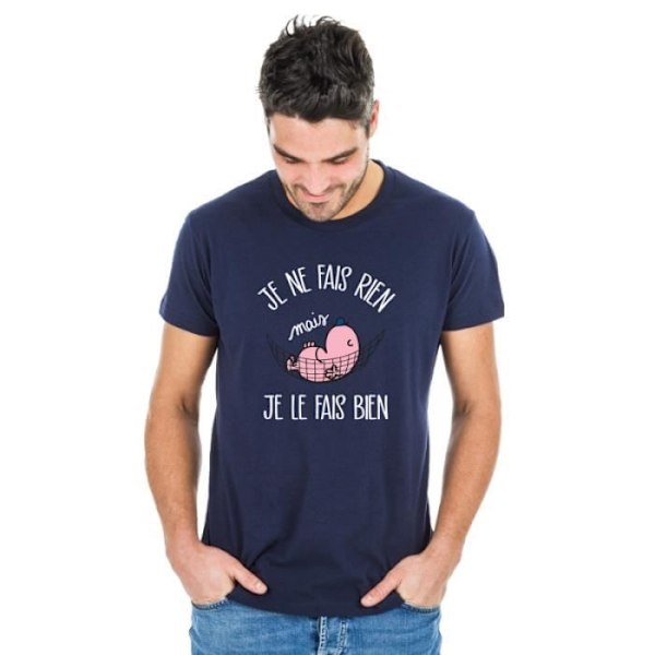 Tshirt JEG LAVER INGENTING, MEN JEG GØR DET GODT NAVY - T-shirt i 100% kvalitetsbomuld. T-shirt trykt i Frankrig marinblå jag